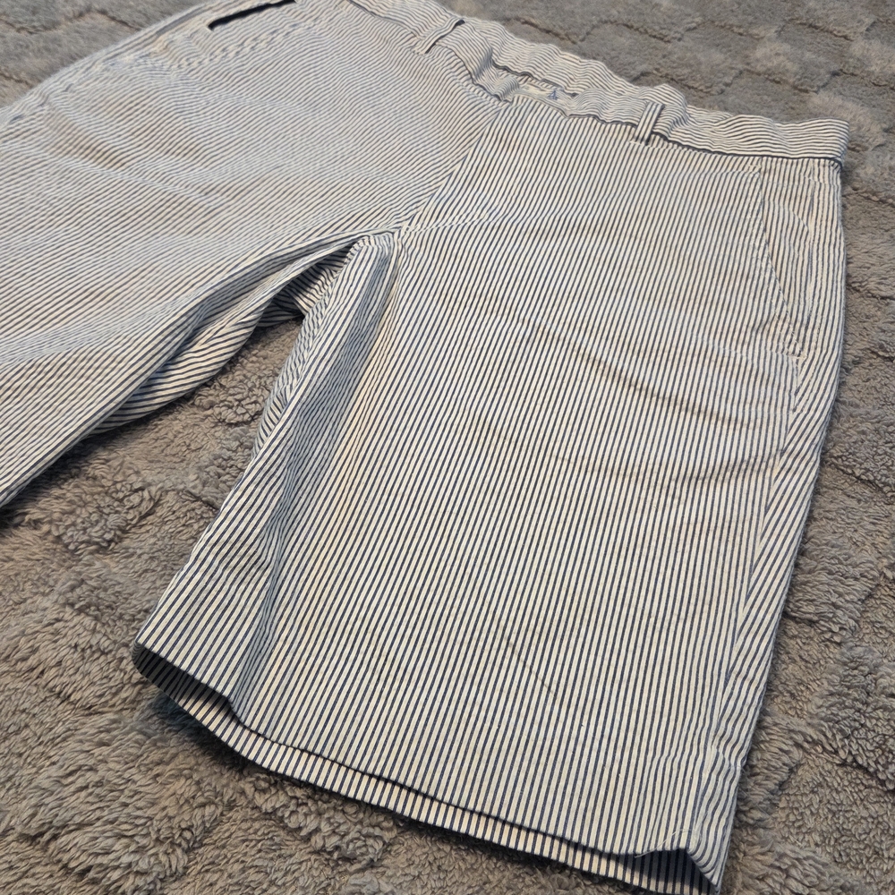 Britches Seersucker Shorts Men's 34x10 Blue & White Stripe Preppy Chino DadCore - Picture 8 of 10